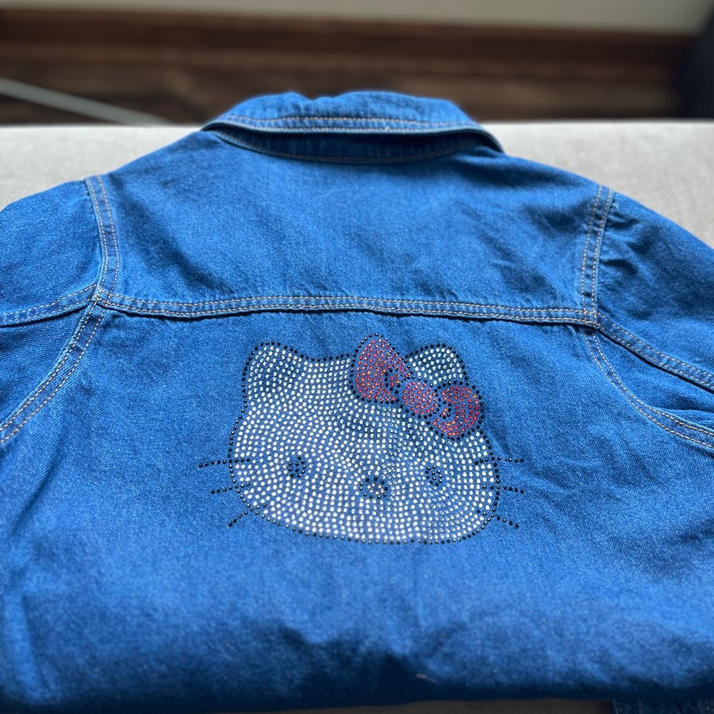 Hello Kitty Blue Jean Jacket with Rhinestone Red Kitty Bow Size 8-10 Sanrio